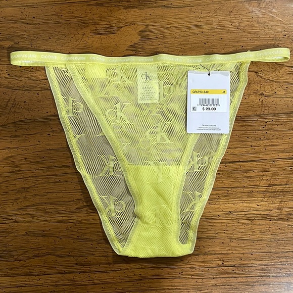 NWT CK One Logo Mesh Lingerie Set Sz M YELLOW - Picture 11 of 12